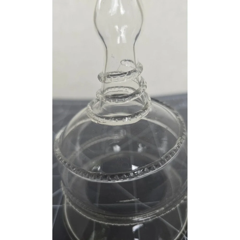 Vintage Hand Blown Clear Glass Cloche Bell with Spiral Wrap Finial 5 Inch